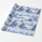 Winter Village Waterverf Wit Kerstmodern Cadeaupapier (Uitgerold)