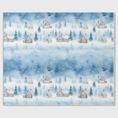 Winter Village Waterverf Wit Kerstmodern Cadeaupapier (Vlak)