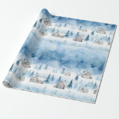 Winter Village Waterverf Wit Kerstmodern Cadeaupapier (Uitgerold)