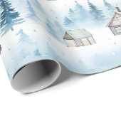 Winter Village Waterverf Wit Kerstmodern Cadeaupapier (Rol Hoek)