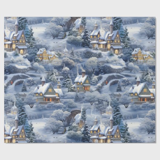 Winter Village Witte Kerstmis Cadeaupapier (Vlak)