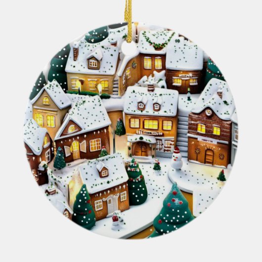 Winter Village Wonderland Rond Keramisch Ornament (Achterkant)