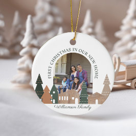 Winter Village Woodgrain First kerstfoto Keramisch Ornament