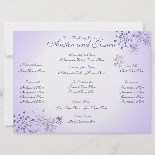 Winter Violet Snowflake Wedding Programme Kaart (Achterkant)