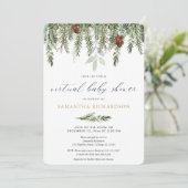 Winter Virtual Baby shower genderneutraal dennenbo Kaart (Staand voorkant)