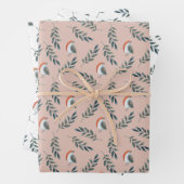 Winter Vogel en Bladeren Patroon Inpakpapier Vel (In situ)