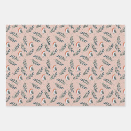 Winter Vogel en Bladeren Patroon Inpakpapier Vel