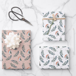 Winter Vogel en Bladeren Patroon Inpakpapier Vel