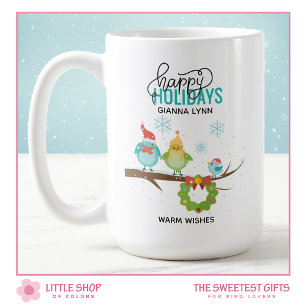 Winter Vogel Familie Gepersonaliseerde Kerstmis Koffiemok