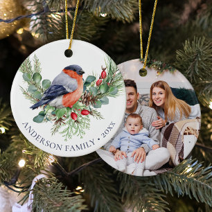 Winter Vogel Kerstmis Goudvink Familie Foto Keramisch Ornament
