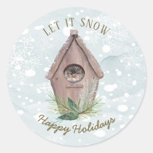 Winter Vogel Laat het Sneeuwen Vakantie Ronde Zege Sticker
