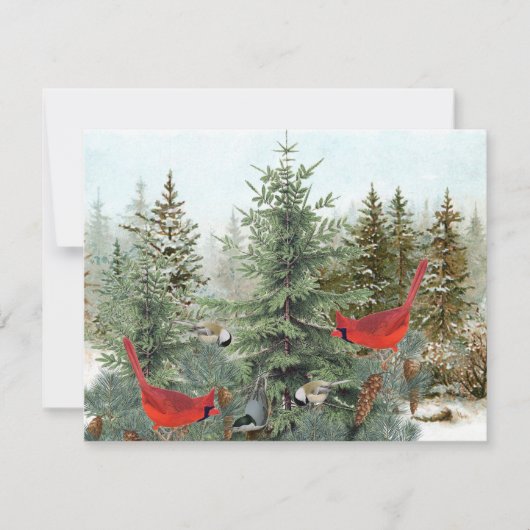 Winter Vogels Bos Kardinaal Mees Boomklever Feestdagenkaart (Voorkant)