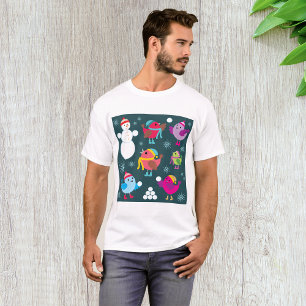 Winter Vogels En Sneeuwmannen Mannen T-shirt