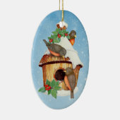 Winter Vogels en Vogelhuis - Aanpassen Keramisch Ornament (Rechts)