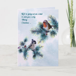 Winter Vogels Gaan op een Tak met Kerstmis Kaart