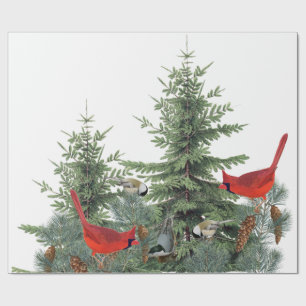 Winter Vogels Kardinaal Chickadee Nuthatch Cadeaupapier