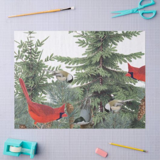 Winter Vogels Kardinaal Chickadee Nuthatch Tissuepapier (Craft)