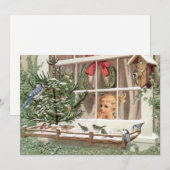 Winter Vogels Kerstboom  Vakantie Natuur Feestdagenkaart (Voorkant / Achterkant)