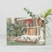 Winter Vogels Kerstboom  Vakantie Natuur Feestdagenkaart (Staand voorkant)