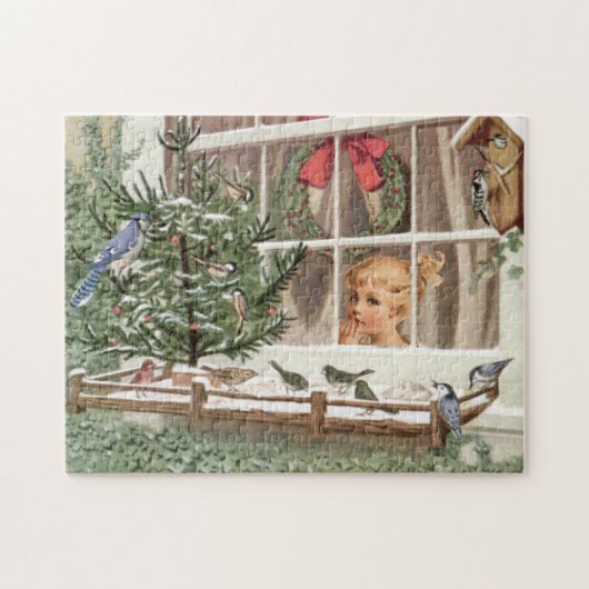 Winter Vogels Kerstboom Vakantie Natuur Legpuzzel (Horizontaal)