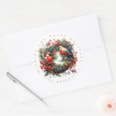 Winter Vogels krans personaliseren Ronde Sticker (Envelop)