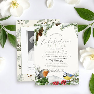 Winter Vogels Levensviering Funeral Herdenking Kaart