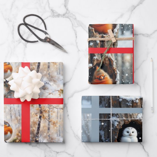 Winter Vogels Natuurlijk Inpakpapier Vel (Voorkant)