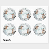 Winter Vogels Nesting Dusty Blue Kerstmis Wreater Ronde Sticker (Vel)