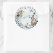 Winter Vogels Nesting Dusty Blue Kerstmis Wreater Ronde Sticker (Tas)