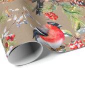 Winter Vogels Pijnboomkegels & Rode bessen Vakanti Cadeaupapier (Rol Hoek)