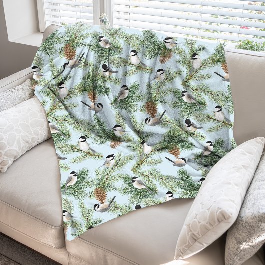 Winter Vogels Pine Branches kerstpatroon Fleece Deken
