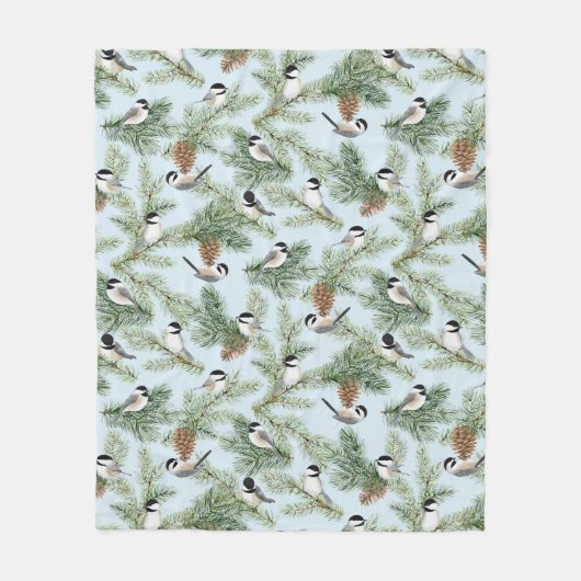 Winter Vogels Pine Branches kerstpatroon Fleece Deken (Voorkant)