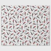 Winter Vogels Rode Kardinaal, Pine en bessen Cadeaupapier (Vlak)