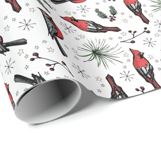 Winter Vogels Rode Kardinaal, Pine en bessen Cadeaupapier (Rol Hoek)