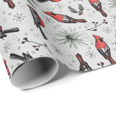 Winter Vogels Rode Kardinaal, Pine en bessen Cadeaupapier (Rol Hoek)