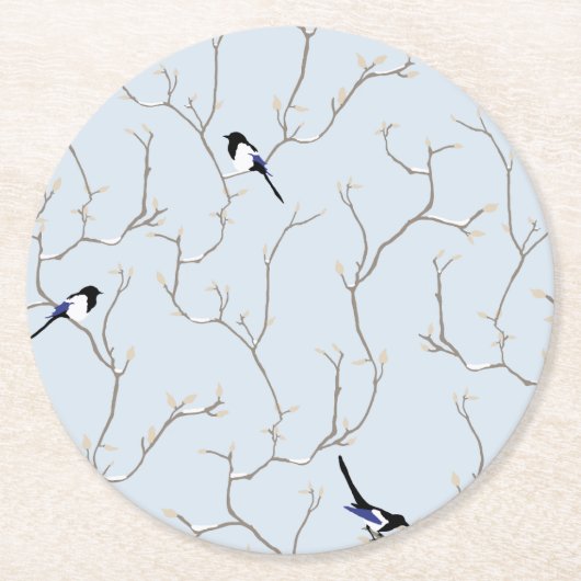 Winter Vogels Ronde Kartonnen Onderzetter (Voorkant)