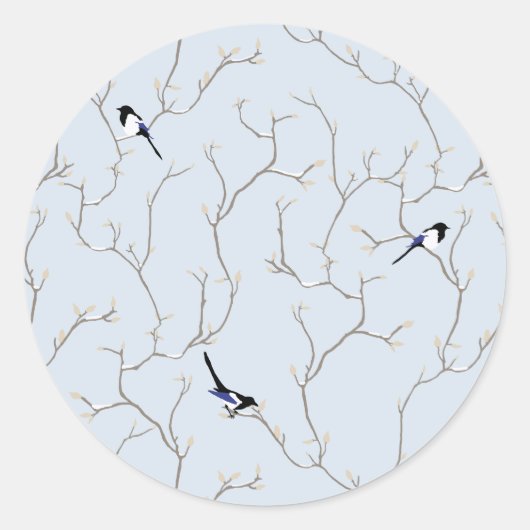 Winter Vogels Ronde Sticker (Voorkant)