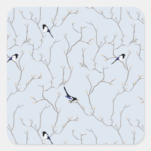 Winter Vogels Vierkante Sticker (Voorkant)