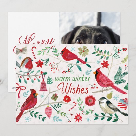 Winter Vogels - Warme Wensen Feestdagenkaart (Voorkant / Achterkant)