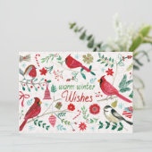 Winter Vogels - Warme Wensen Feestdagenkaart (Staand voorkant)