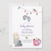 Winter Volkskunst Baby Shower Uitnodiging Paarsbla (Voorkant)