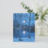 Winter Volledige maan op de Pond Briefkaart (Staand voorkant)