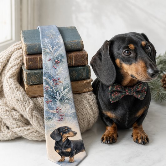 Winter Vorst Waterverf Dachshund Stropdas