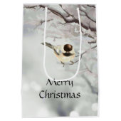 Winter Vorstige Boom Mees Vogel Kerstmis Medium Cadeauzakje (Achterkant)