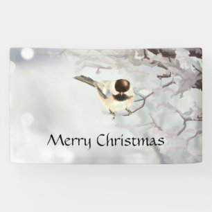 Winter Vorstige Boom Mees Vogel Op Maat Spandoek
