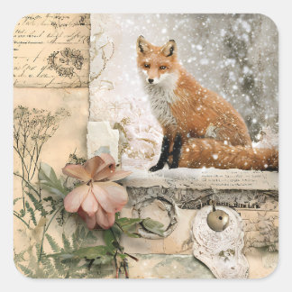 Winter Vos Cottagecore Vintage Vierkante Sticker