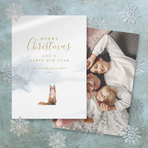 Winter Vos Elegante Gouden Script Foto Kerstmis Feestdagenkaart