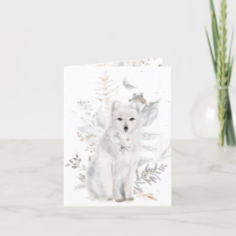 Winter Vos en Bloemen Kerst Wenskaart Bedankkaart