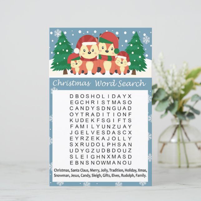 Winter vos kerst woord zoeken spel (Staand voorkant)