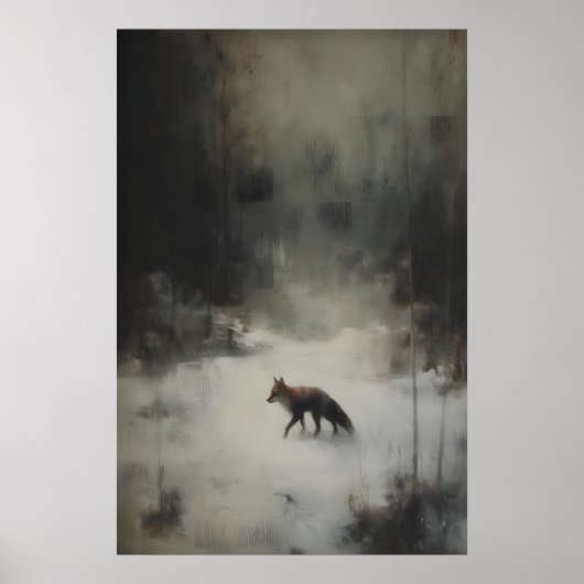 Winter Vos Kunst Afdrukbare Droevige Bosdier Poster (Voorkant)